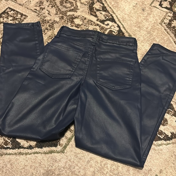 faux leather waxed denim straight leg crop pant vegan women’s 0 navy blue punk - Picture 4 of 6